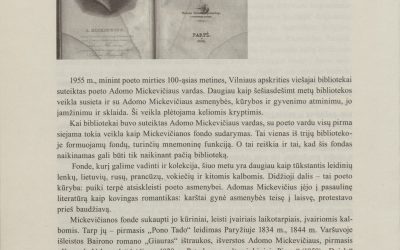 Adomo Mickevičiaus asmenybės atspindžiai Vilniaus apskrities viešosios bibliotekos veikloje