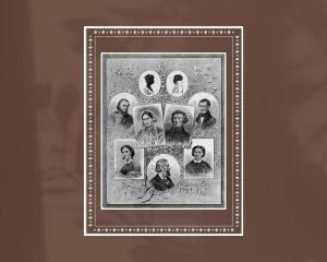 Rodzina Adama Mickiewicza: Barbara i Mikołaj Mickiewiczowie, Franciszek Mickiewicz, Celina z Szymanowskich i Adam Mickiewiczowie, Aleksander Mickiewicz, Maria Gorecka, Władysław Mickiewicz i Helena Hryniewiecka. 1850 m. Naudojimo teisės: PD. Iliustracija iš Vikipedijos